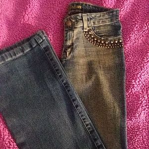 True Addiction, Stretch Boot Cut Jeans. Size S-38 W-25 Inseam 32 laying flat.